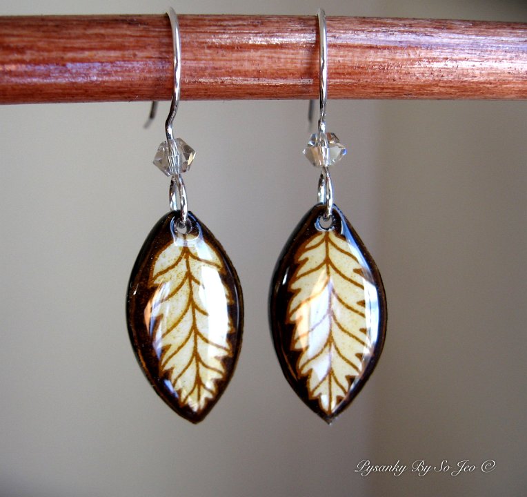 Little Cream Leaf Earrings Pysanky Jewelry by So Jeo